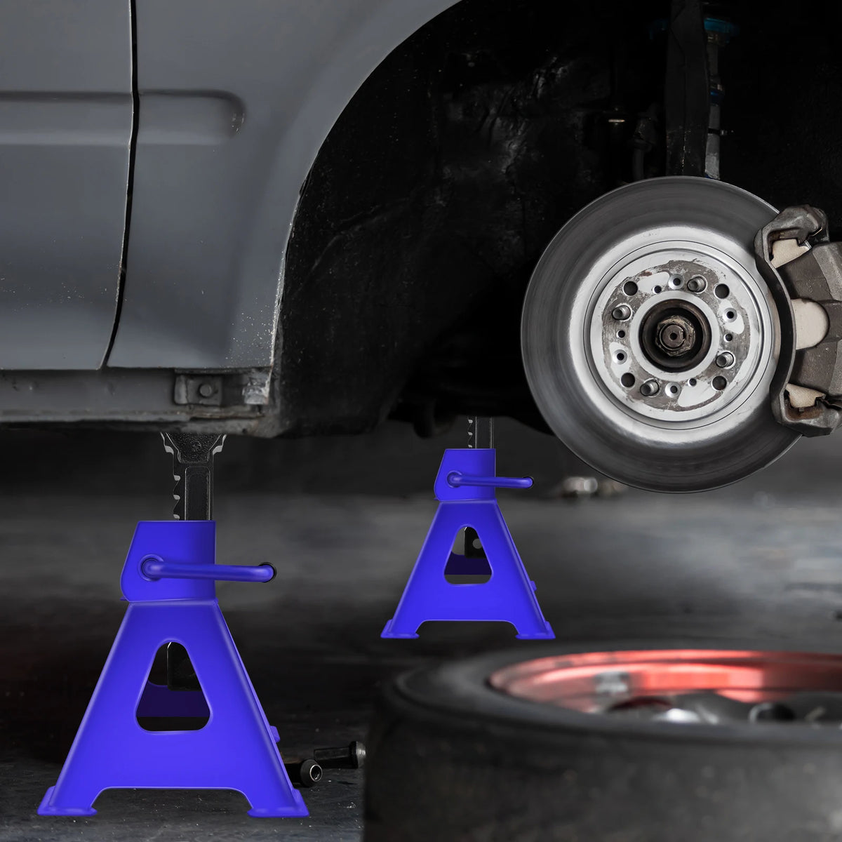 Set di 2 cavalletti per veicoli pesanti da 3 tonnellate, cavalletti di sicurezza a cricchetto per camion, altezza regolabile 29–43 cm, attrezzi di supporto per cambio pneumatici per camion, SUV e camper (due pezzi per confe