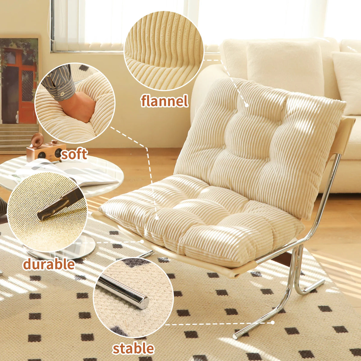 Comoda Poltrona in Velluto a Coste con Rivestimento Rimovibile, Elegante Sedia da Soggiorno con Gambe in Metallo, Morbida Poltrona in Stile Barcellona per Sala d'Attesa, Balcone, Camera da Letto