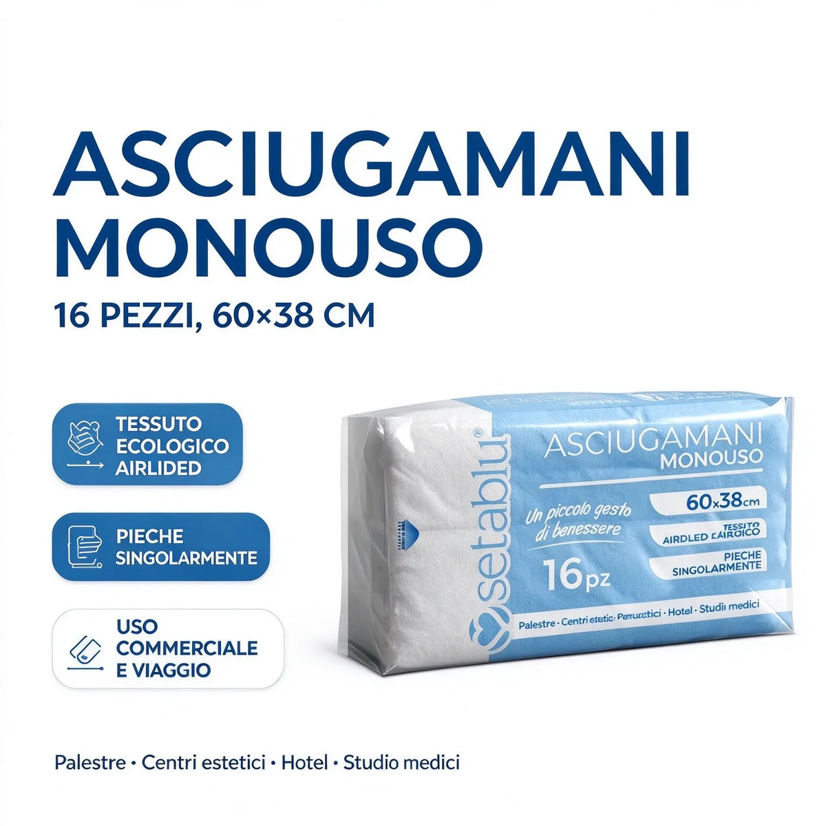Confezione multipla di asciugamani monouso in tessuto spesso, 16 pezzi, asciugamani igienici per saloni di bellezza, parrucchieri, centri benessere e hotel.