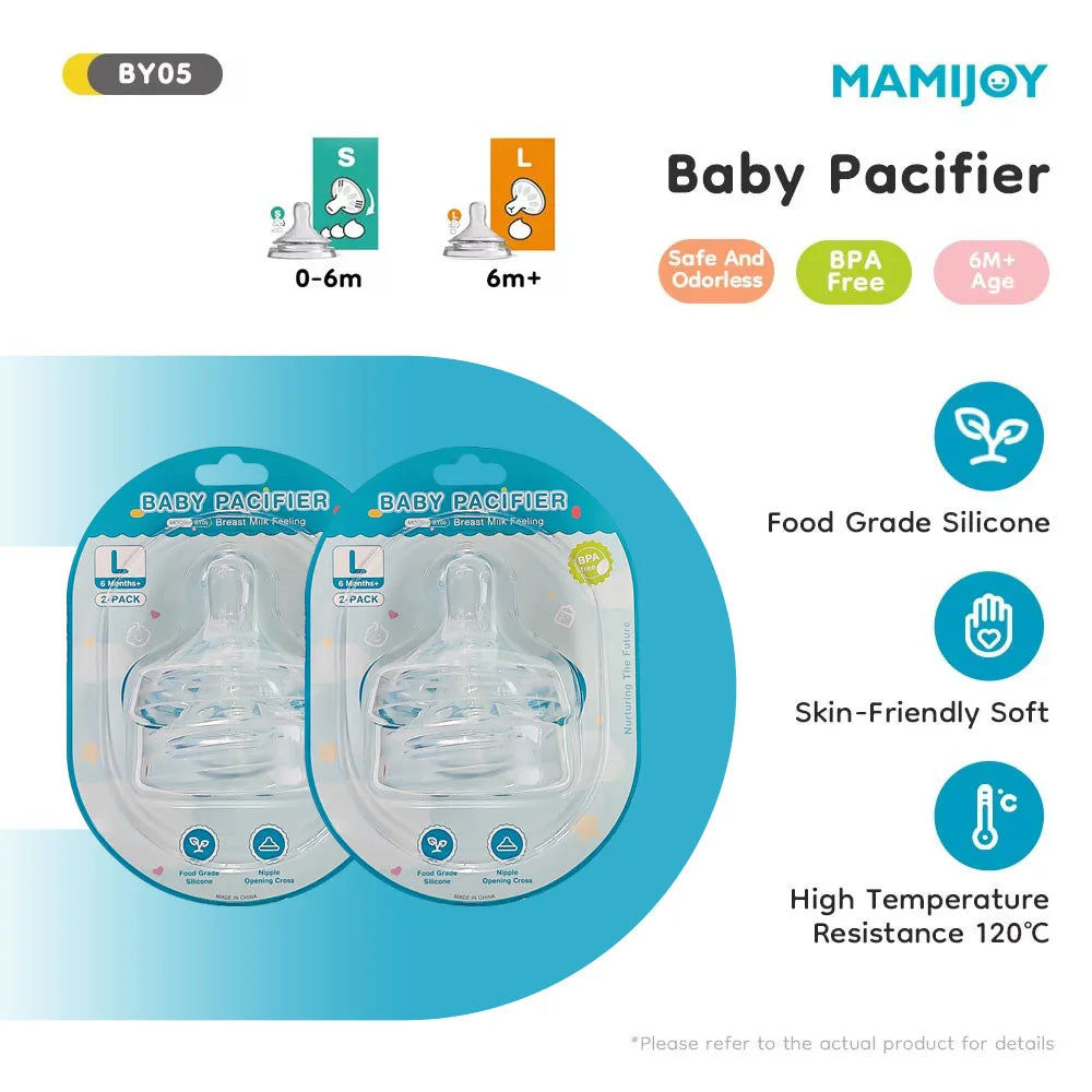 MAMIJOY Ciuccio per neonati 4 pezzi in PP con testa rotonda e foro incrociato in silicone alimentare per neonati da 0-6 mesi, ciuccio per neonati, tettarella per neonati, senza BPA BY05