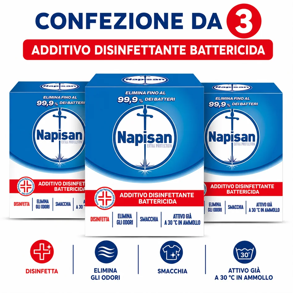 Confezione da 3, 4 o 5 Napisan Additivo Polvere 500 g, additivo per bucato in lavatrice e a mano, formato scorta per casa e lavanderia