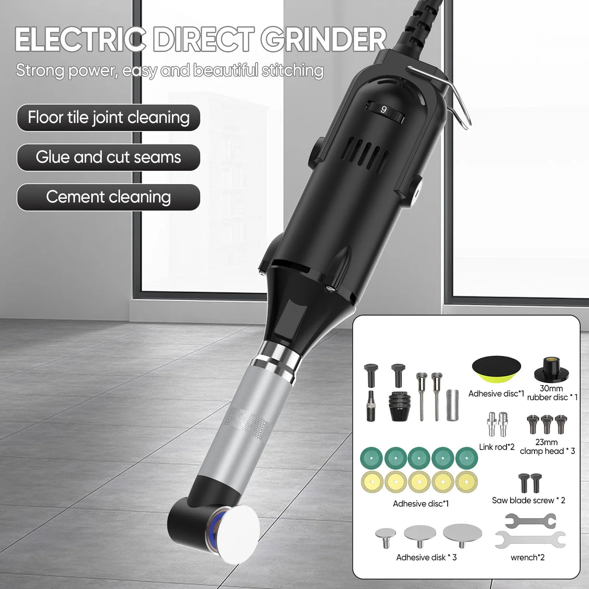 Utensile Elettrico per Fughe di Piastrelle in Ceramica 350W, Smerigliatrice Diritta a 6 Velocità Variabili, Macchina per Pulizia, Levigatura e Lucidatura