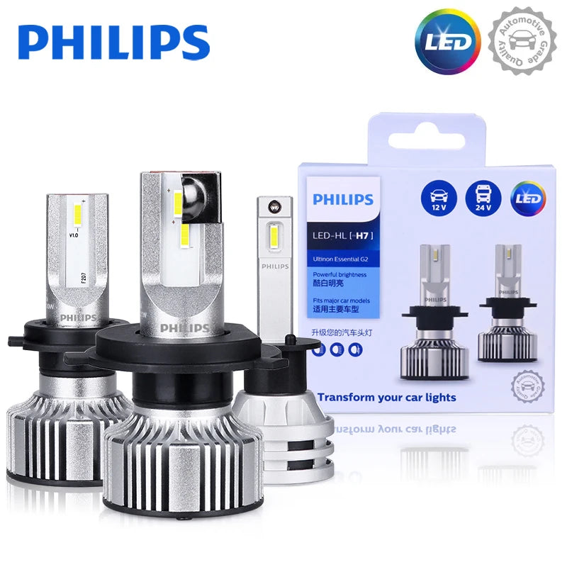 Philips H7 Faro principale Ultinon Essential G2 H1 H4 H11 H8 H9 9005 HB3 9006 HB4 9012 HIR2 Fendinebbia Lampada automatica 6000K 12V 24V 2PCS