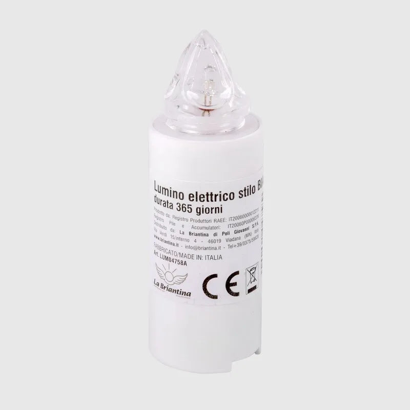 Lumino Stilo Bianco e Rosso Elettrico per Loculo Mortuario – Luce Bianca Tremolante Realistica – luce rossa intermittente-Durata 365 Giorni – Resistente alle Intemperie – Lumino a Batteria con Accensione Automatica, U