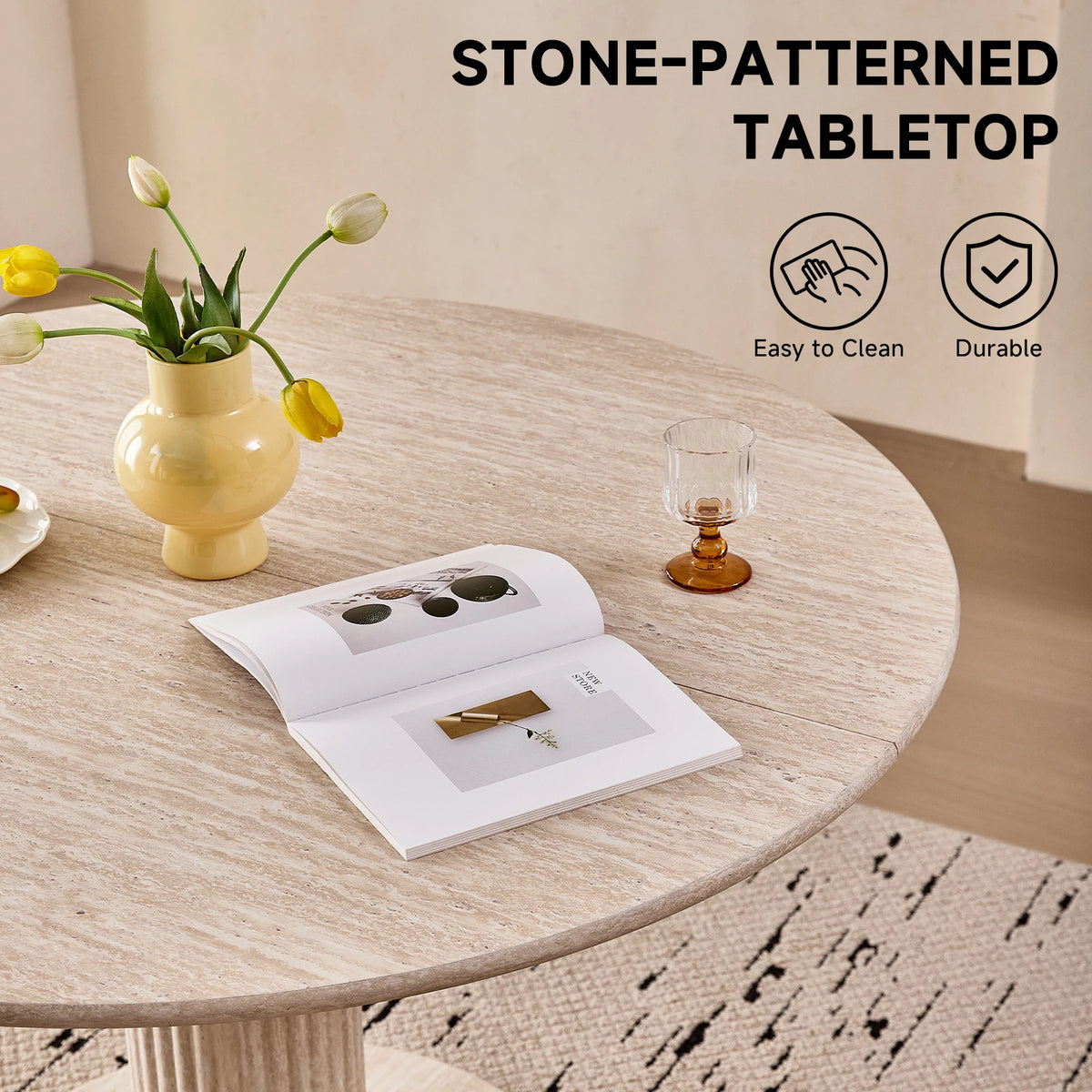 Tavolo da pranzo rotondo in stile nordico, tavolo da pranzo moderno per cucina domestica in legno massello, adatto per 4-6 persone, diametro 115 cm