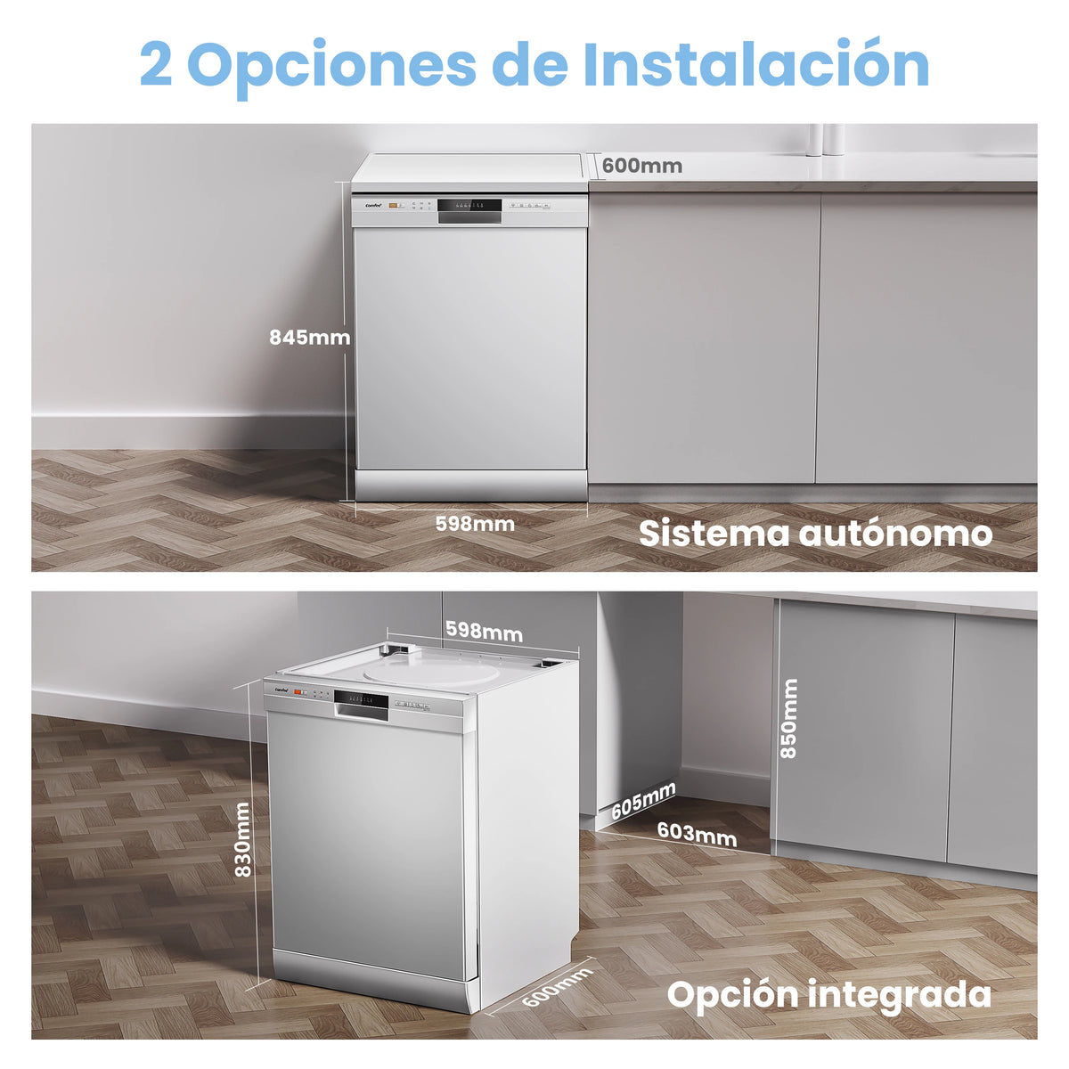 Comfee Lavastoviglie da Incasso a Grande Capacità, Interno in Acciaio Inox, Molteplici Programmi di Lavaggio, Funzionamento Silenzioso, Lavastoviglie a Risparmio Energetico per l'Aggiornamento della Cucina di Casa