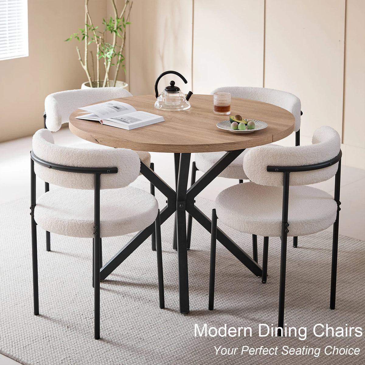 EGOONM Set di 2/4/6 Sedie da Pranzo in Stile Nordico, Sedie Imbottite in Velluto Teddy per Cucina e Sala da Pranzo