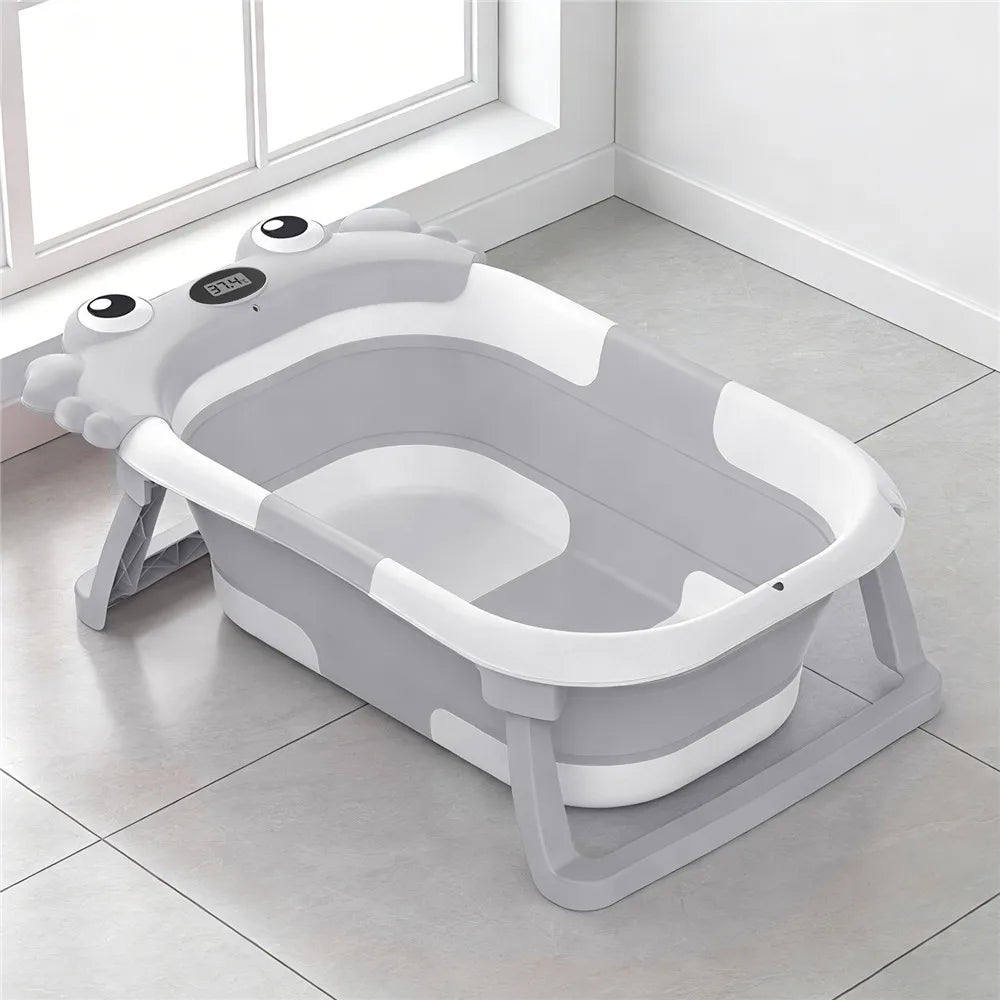 Vasca da Bagno Pieghevole per Neonati con Sensore di Temperatura e Tappetino Antiscivolo, Supporto Portatile per Doccia Neonati 0-36 Mesi, Piscina da Viaggio