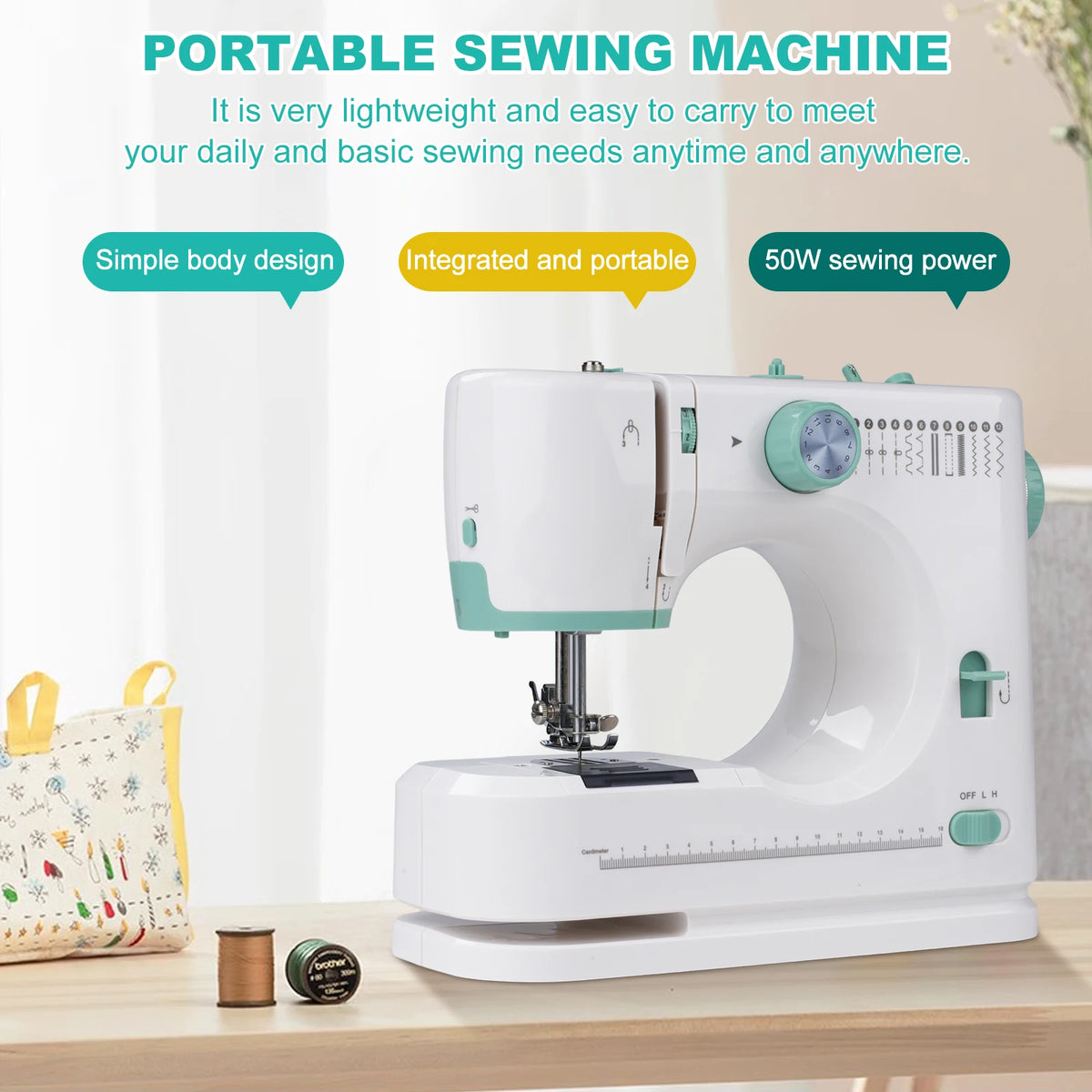 Mini Macchina da Cucire a 12 Punti Multifunzionale per Uso Domestico con Pedale, Facile da Usare, Alta Qualità, EU