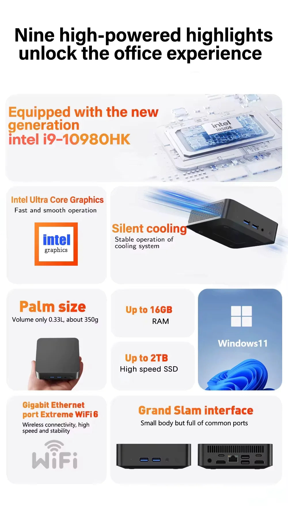 LENO NUOVO Mini PC Computer Portatile da Gaming 16GB RAM 1TB 2TB SSD Intel Core I9 10980HK Windows 11 Pro Office Wifi 6 BT5.2 PC