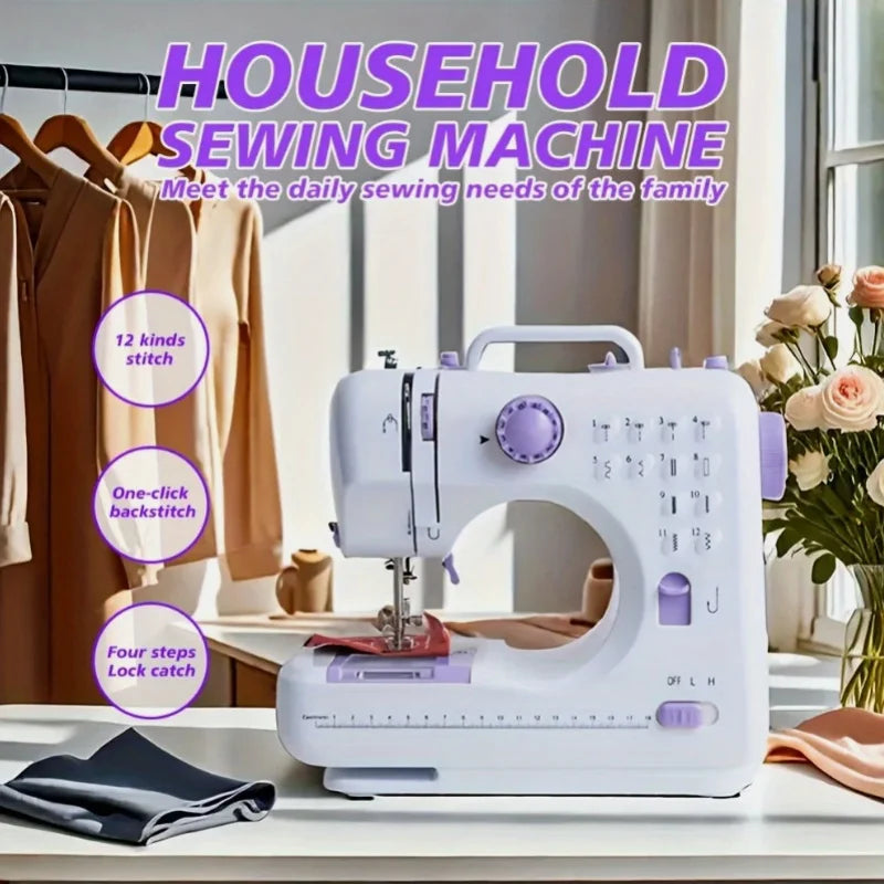Macchina da cucire elettrica portatile, mini, con 12 punti, multifunzionale, a 2 velocità, con pedale, strumento da cucito per uso domestico, ideale per principianti, bambini, famiglie e per riparazioni di abiti fai-da-te.