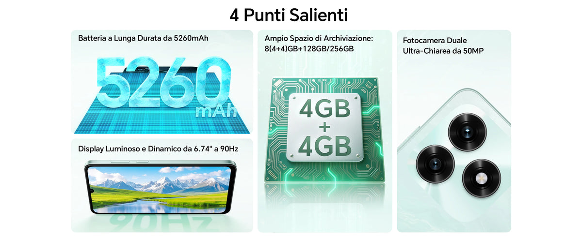 Smartphone HONOR X5c Plus, 5260 mAh, display da 6,74 pollici a 90 Hz, fotocamera da 50+5 MP, Android 15, processore octa-core, riconoscimento delle impronte digitali e del volto