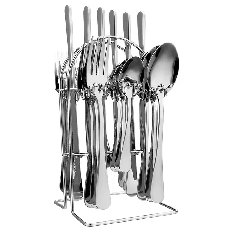 Set di posate in acciaio inossidabile color argento, composto da 24 pezzi: coltelli, forchette, cucchiai e cucchiaini, ideale per la tavola di casa e come regalo – set per 6 persone.