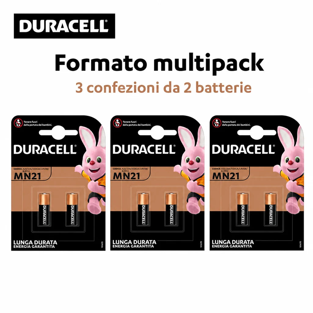 Confezione da 3 blister Duracell MN21 BL2, 2 batterie per blister, 6 pile totali per dispositivi compatibili