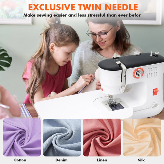 Macchina da Cucire Elettrica Mini 519 per Fai-da-Te con Doppio Filo, Tavolo di Estensione per Ampio Spazio di Lavoro, Controllo Velocità Alta/Bassa, EU