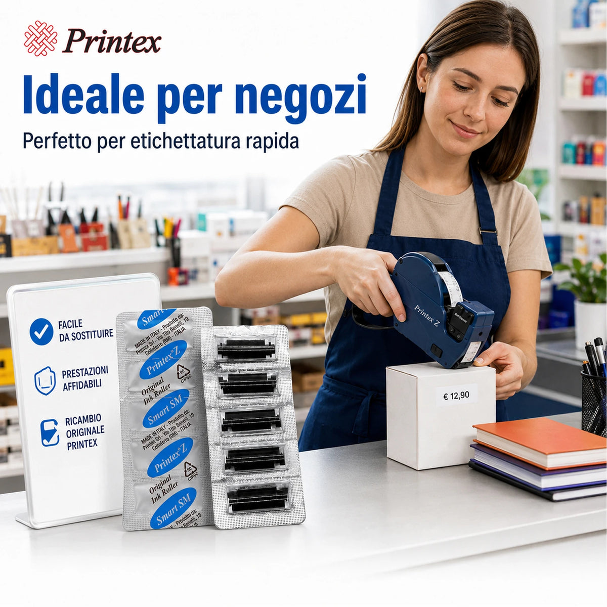 Confezione da 1 pack Tampone Inchiostratore Smart SM BL5, 5 Tamponi inchiostratori di ricambio per Etichettatrice e Prezzatrice