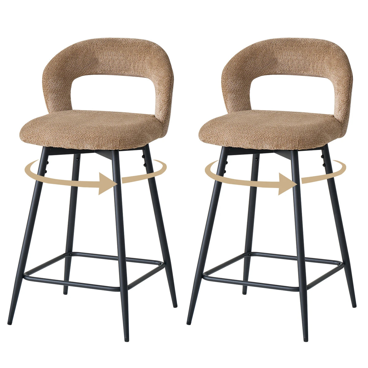 EGOONM Set da 2/4 sgabelli da bar girevoli in lino con schienale aperto e poggiapiedi, sedie da bar moderne imbottite per isola cucina, gambe in metallo nero