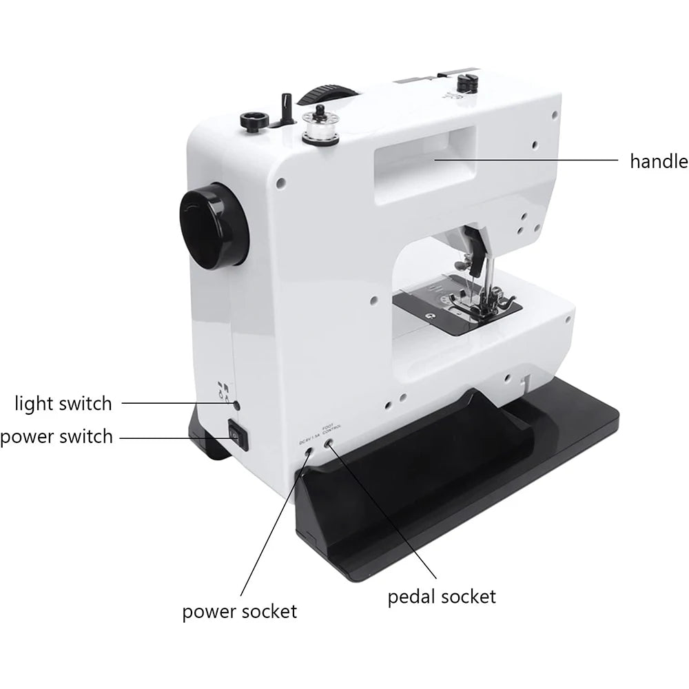 Podofo, macchina da cucire elettrica multifunzione con 12 punti, macchina da cucire portatile con velocità regolabile, ideale per principianti e bambini, per lavori di bricolage e progetti creativi, dotata di pedale e spina