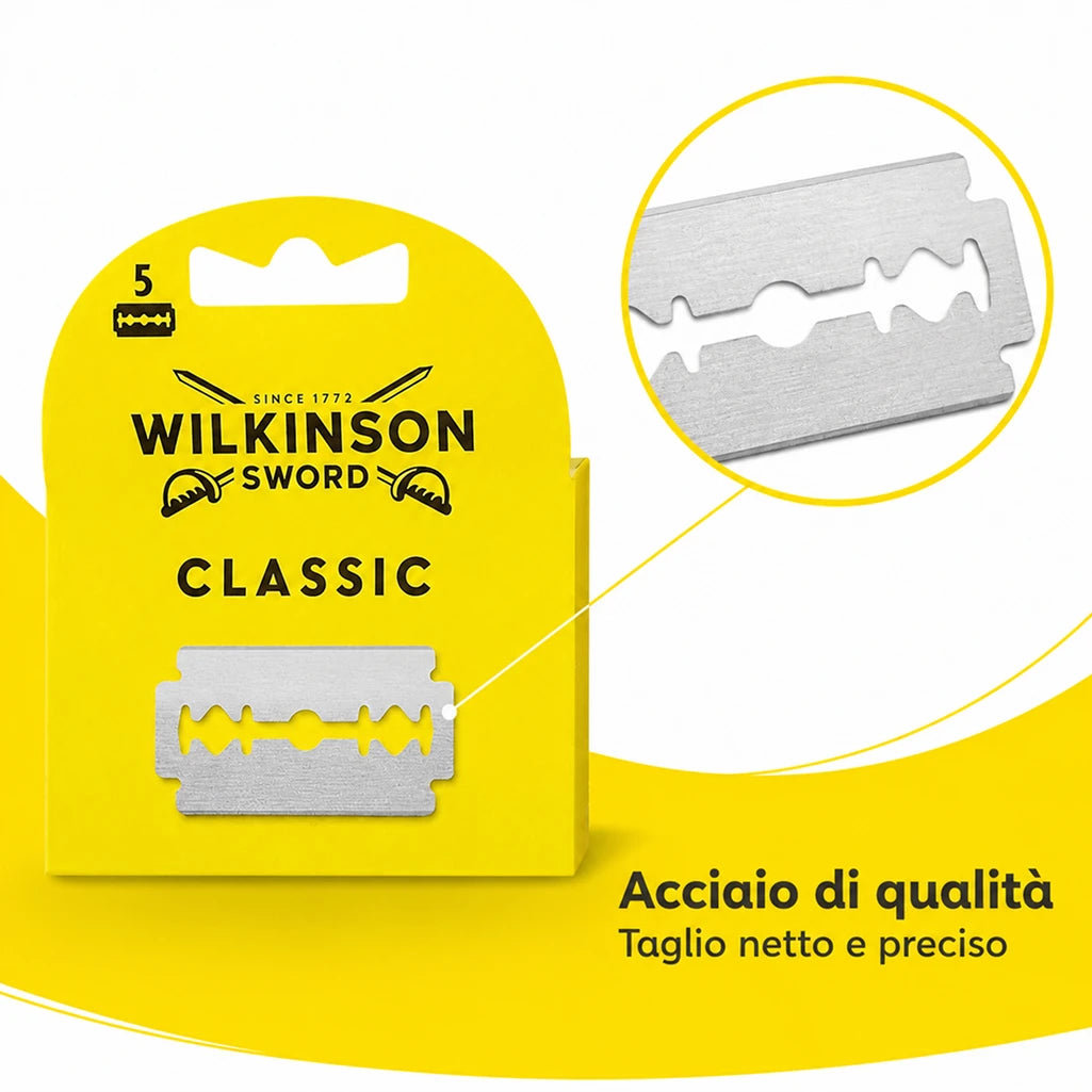 Confezione da 10 pacchi Wilkinson Classic Ricambi 5 pz, 50 lamette totali per rasoi di sicurezza compatibili