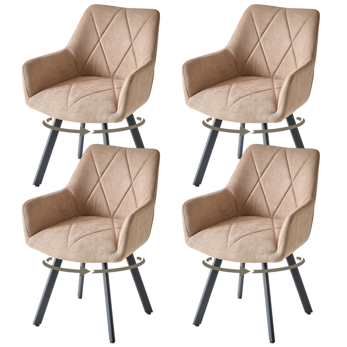 EGOONM 2/4PCS Sedie da pranzo moderne girevoli con braccioli, sedie imbottite in tessuto, 360 ° Sedie Girevoli con Gambe in Metallo