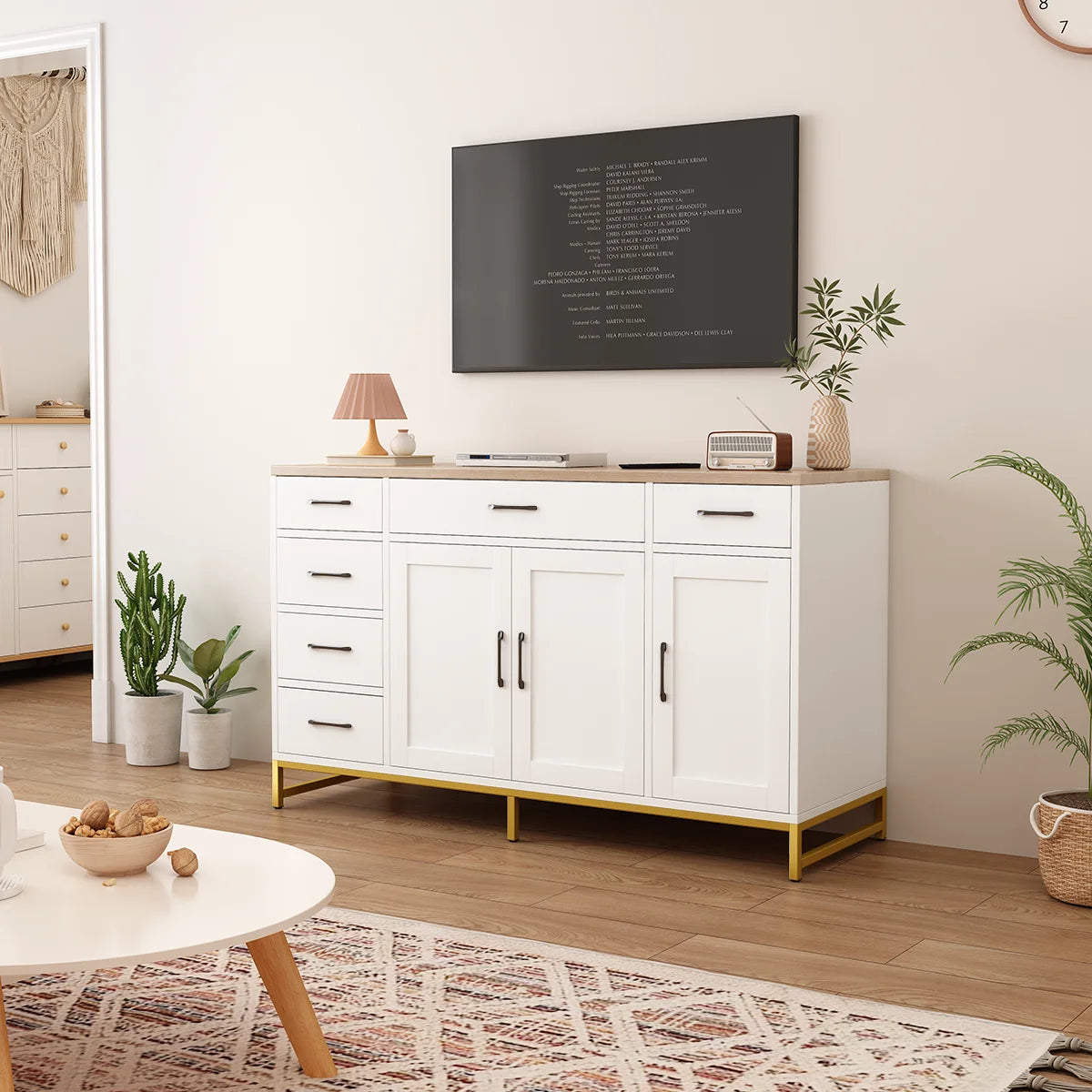 Mobile da Cucina Bianco Mihtrov, Credenza, Mobile Contenitore per Soggiorno, Piano di Lavoro e Due Cassetti, Adatto per Cucina/Soggiorno 