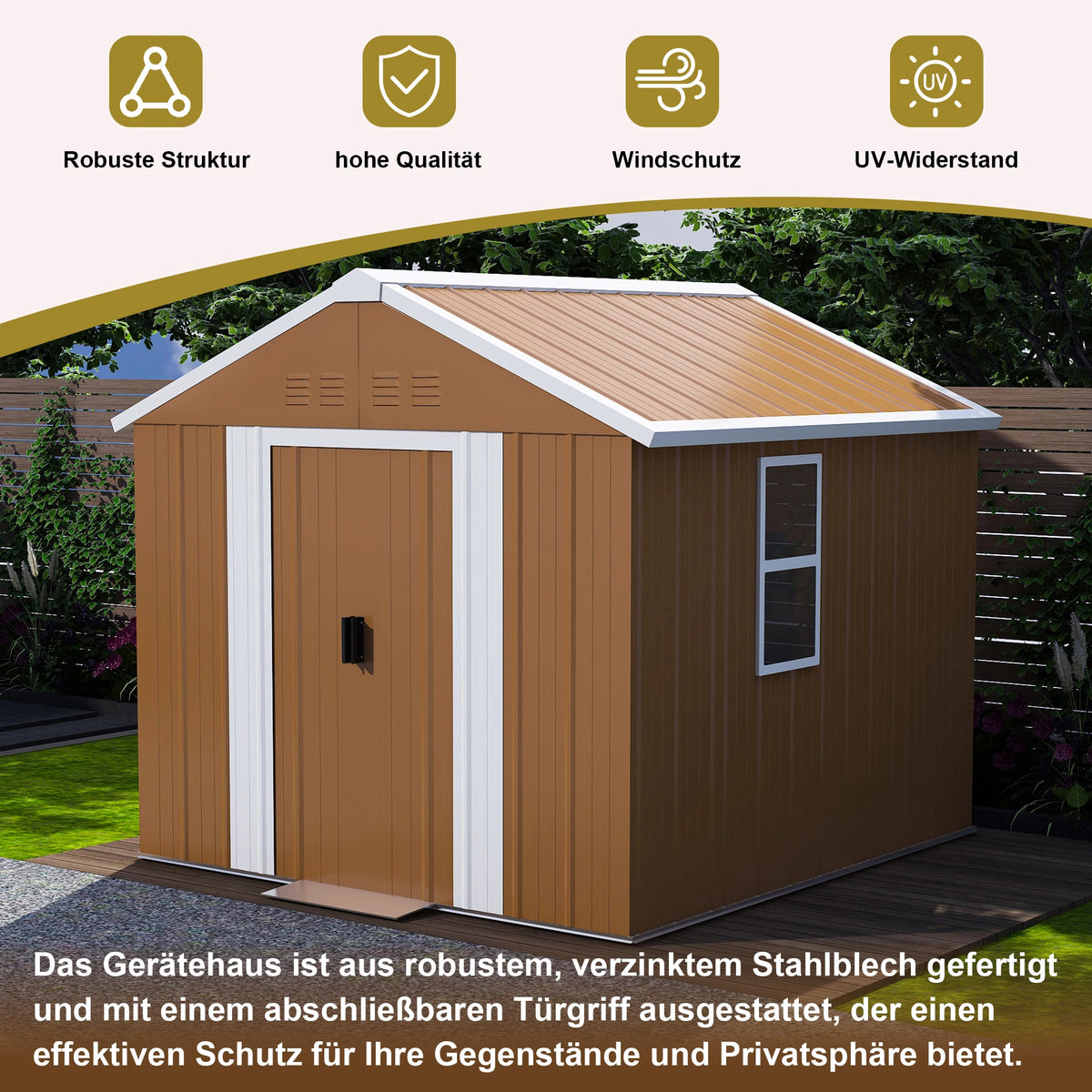 Casetta da giardino 1,8x1 m, capanno per attrezzi da esterno in metallo resistente alle intemperie con finestra, porta con serratura e sistema di ventilazione, senza pavimento, robusta casetta da giardino in acciaio per corti