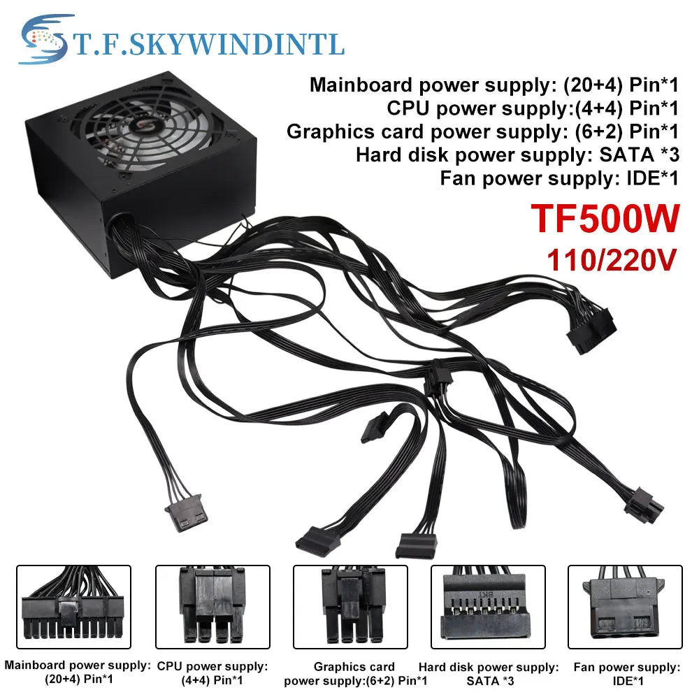 Fonte 500w PSU12V Alimentatori per PC Per Ufficio 500W 24pin ATX Alimentatore per computer PSU 500W Alimentazione per PC Gaming PC Gamer Sorgente Gioco