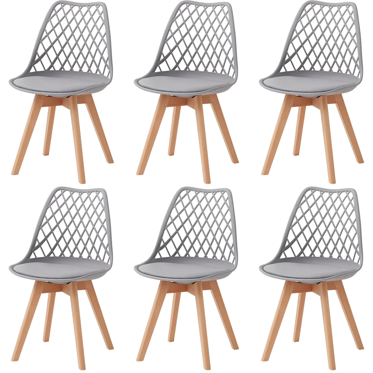 Set di 4/6 sedie da pranzo moderne con schienale in rete con gambe in legno massello e cuscini imbottiti, per sala da pranzo/camera da letto, sedia da caffè