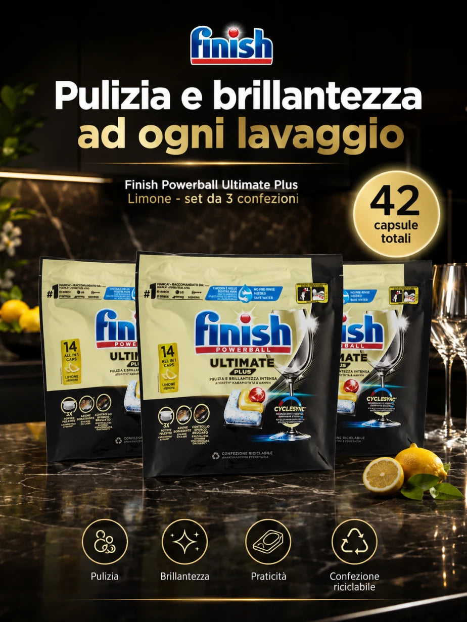 Finish Ultimate Plus Limone 14 Tabs per Confezione, Pastiglie per Lavastoviglie, Varianti da 3 o 4 Confezioni, 42 o 56 Tabs Totali