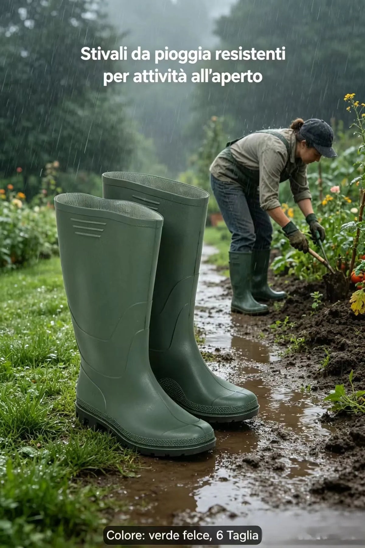 Stivali da pioggia e giardinaggio unisex high top antiscivolo | Stivali resistenti e impermeabili per esterni, lavaggio auto, pesca-Stivali in PVC di Colore Verde Alto, Altezza Ginocchio