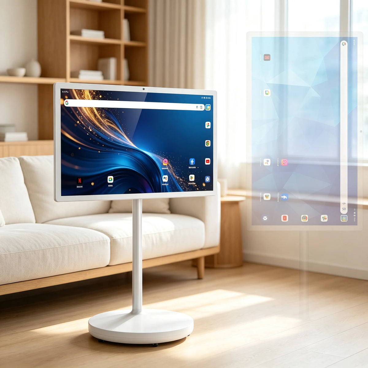 Coolita, TV da terra con schermo touchscreen intelligente da 32 pollici, risoluzione 1080P, sistema operativo Android 15, certificazione Google, batteria da 8000 mAh, schermo girevole, altoparlanti da 10 W x 4.