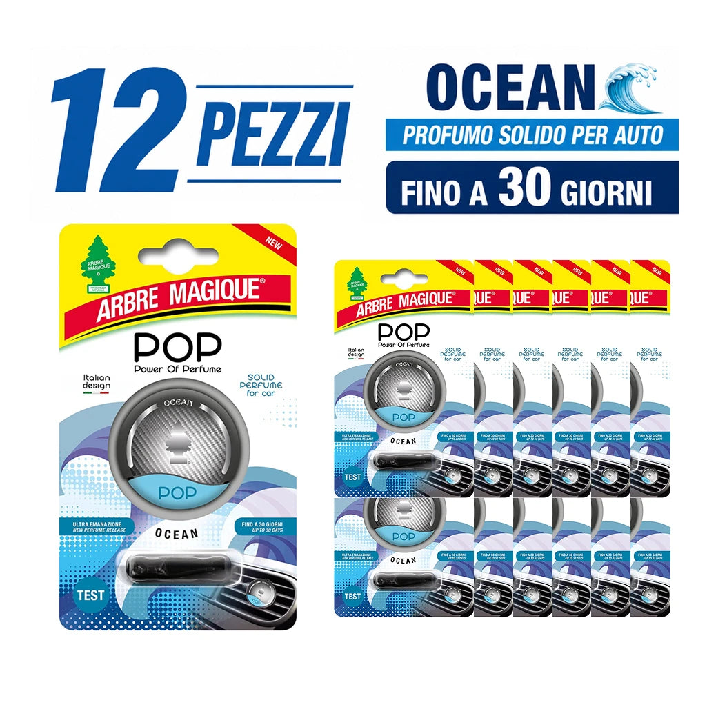 Confezione da 6 o 12 Arbre Magique POP Ocean, profumatori auto solidi, fragranza delicata e fresca, formato scorta per auto, furgone, armadio e piccoli ambienti