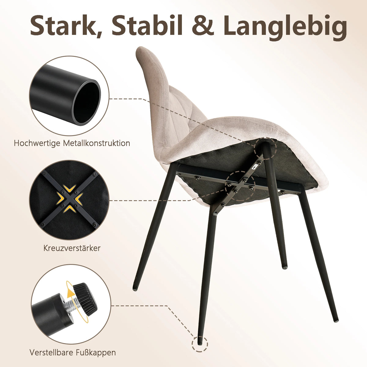 Sedia da pranzo moderna 2/4/6 pezzi, comode sedie imbottite con gambe in metallo per cucina/soggiorno/camera da letto