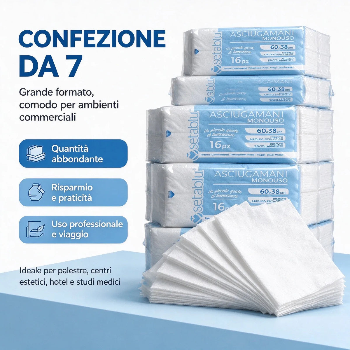 Confezione multipla di asciugamani monouso in tessuto spesso, 16 pezzi, asciugamani igienici per saloni di bellezza, parrucchieri, centri benessere e hotel.