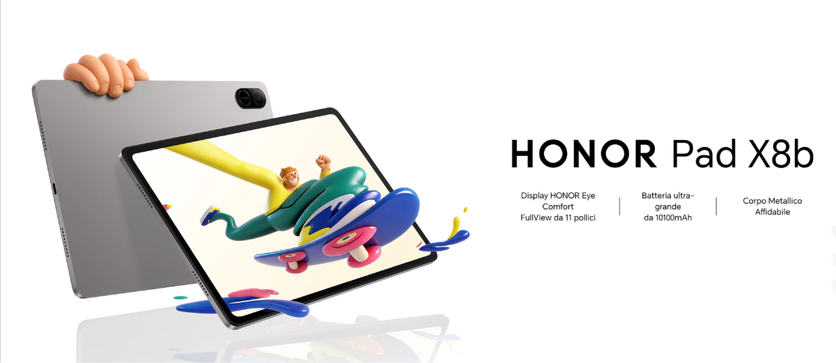 HONOR Pad X8b, tablet versione UE, batteria da 10.100 mAh, display HONOR Eye Comfort FullView da 11 pollici, chipset Snapdragon a 6 nm, struttura in metallo resistente, tablet Android
