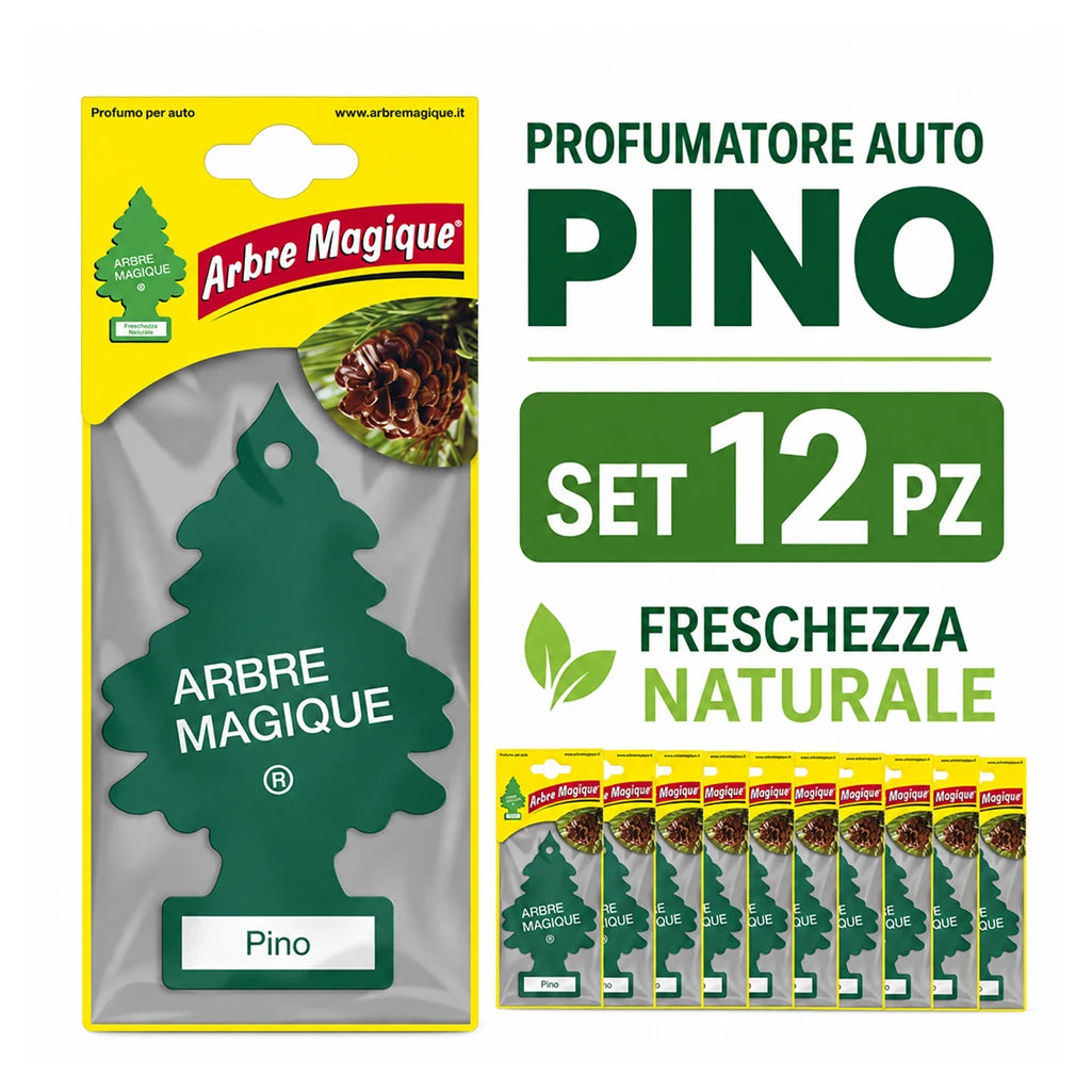 Confezione da 6, 12 o 24 Arbre Magique Pino, profumatori auto da appendere, fragranza piacevole e rinfrescante, formato scorta per auto, furgone, armadio e piccoli ambienti