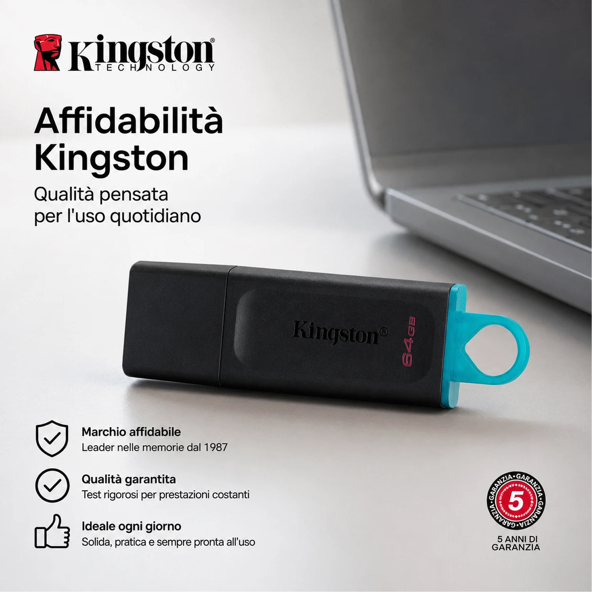 Confezione da 5 chiavette USB Kingston DataTraveler Exodia 64 GB, memoria USB 3.2 Gen 1, flash drive DTX/64GB per documenti, foto, video e backup
