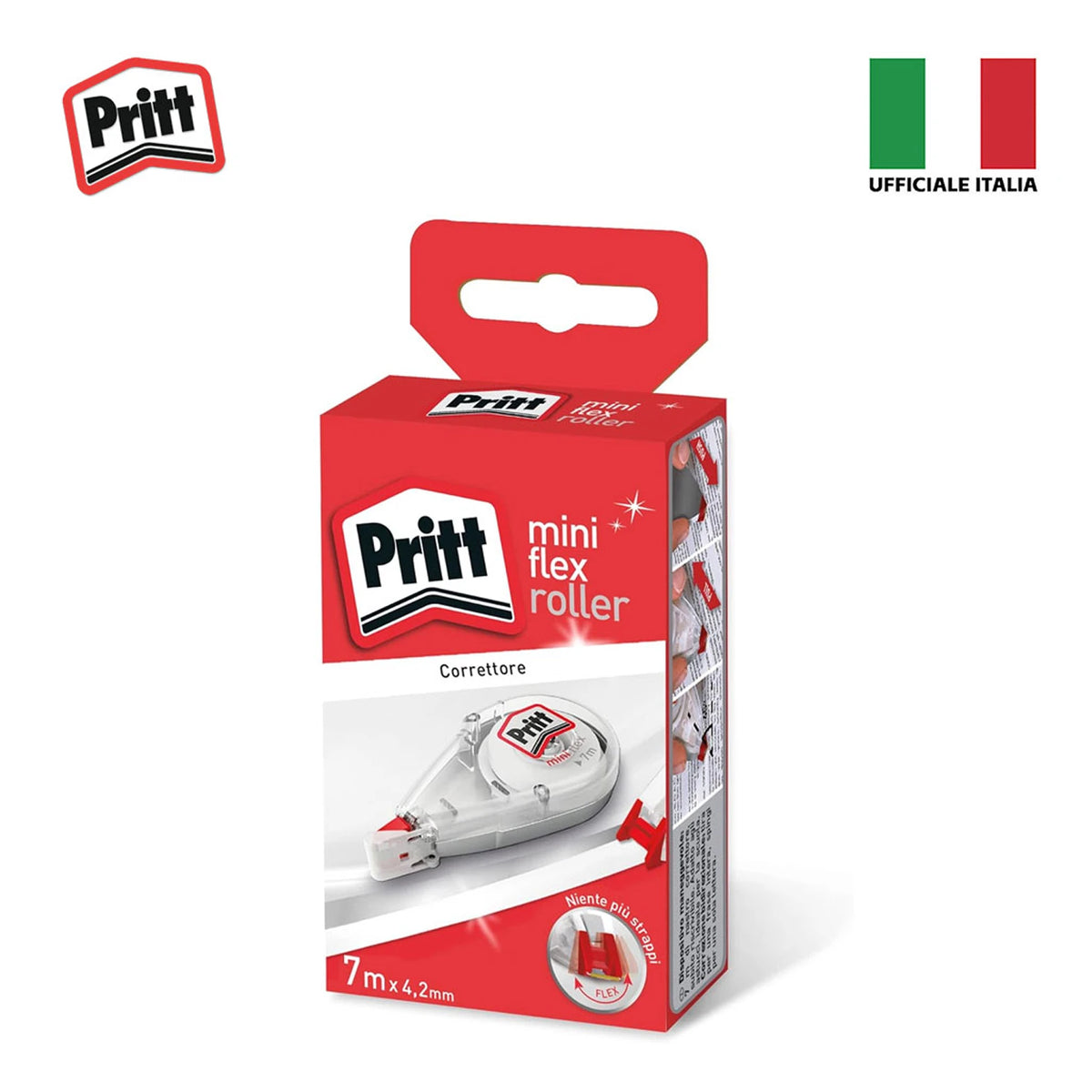 Confezione da 10 Pritt Correttore Mini Roller 4,2 mm x 7 m, punta flessibile con funzione push-pull, correttori a nastro per scuola e ufficio
