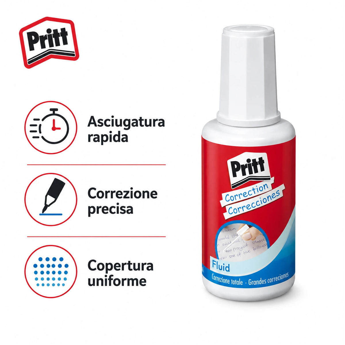 Confezione da 20 Pritt Correct-It Fluid 1620, correttori liquidi per coprire errori su carta, documenti, scuola, ufficio e cancelleria