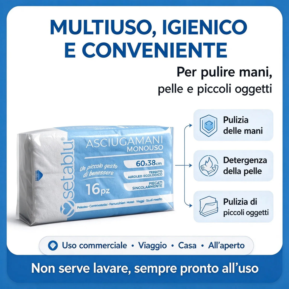 Confezione multipla di asciugamani monouso in tessuto spesso, 16 pezzi, asciugamani igienici per saloni di bellezza, parrucchieri, centri benessere e hotel.