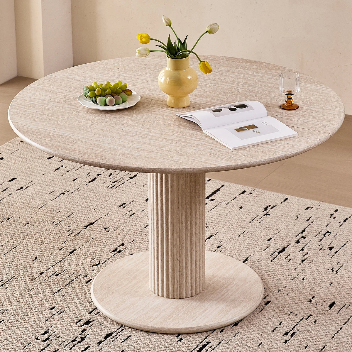 Tavolo da pranzo rotondo in stile nordico, tavolo da pranzo moderno per cucina domestica in legno massello, adatto per 4-6 persone, diametro 115 cm