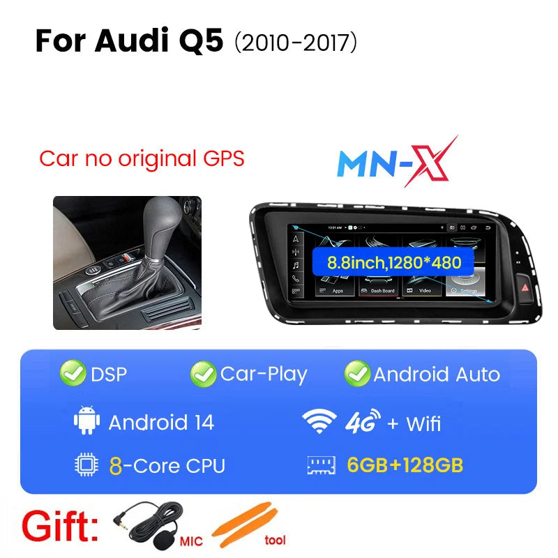MEKEDE 8.8 "CarPlay Auto Android 14 Autoradio Radio Per Audi Q5 2010-2017 8 Core BT di Navigazione GPS DSP WIFI Lettori Multimediale