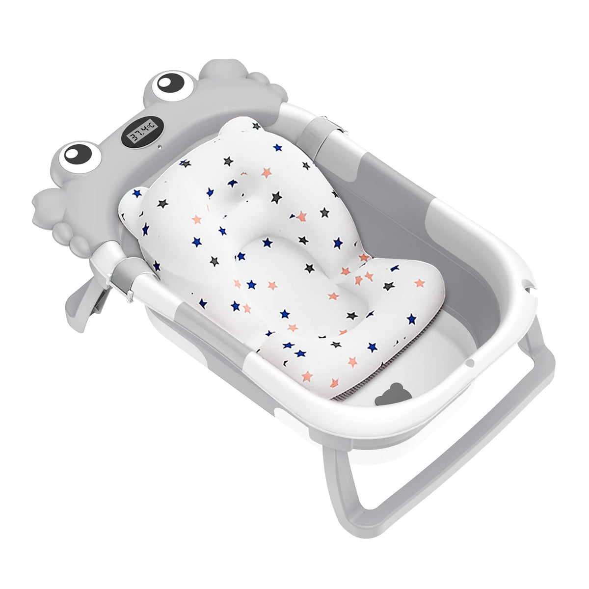 Vasca da bagno pieghevole per bambini con termometro Tappetino da bagno antiscivolo Supporto per cuscino Vasca da doccia portatile per neonato per piscina da viaggio 0-15M
