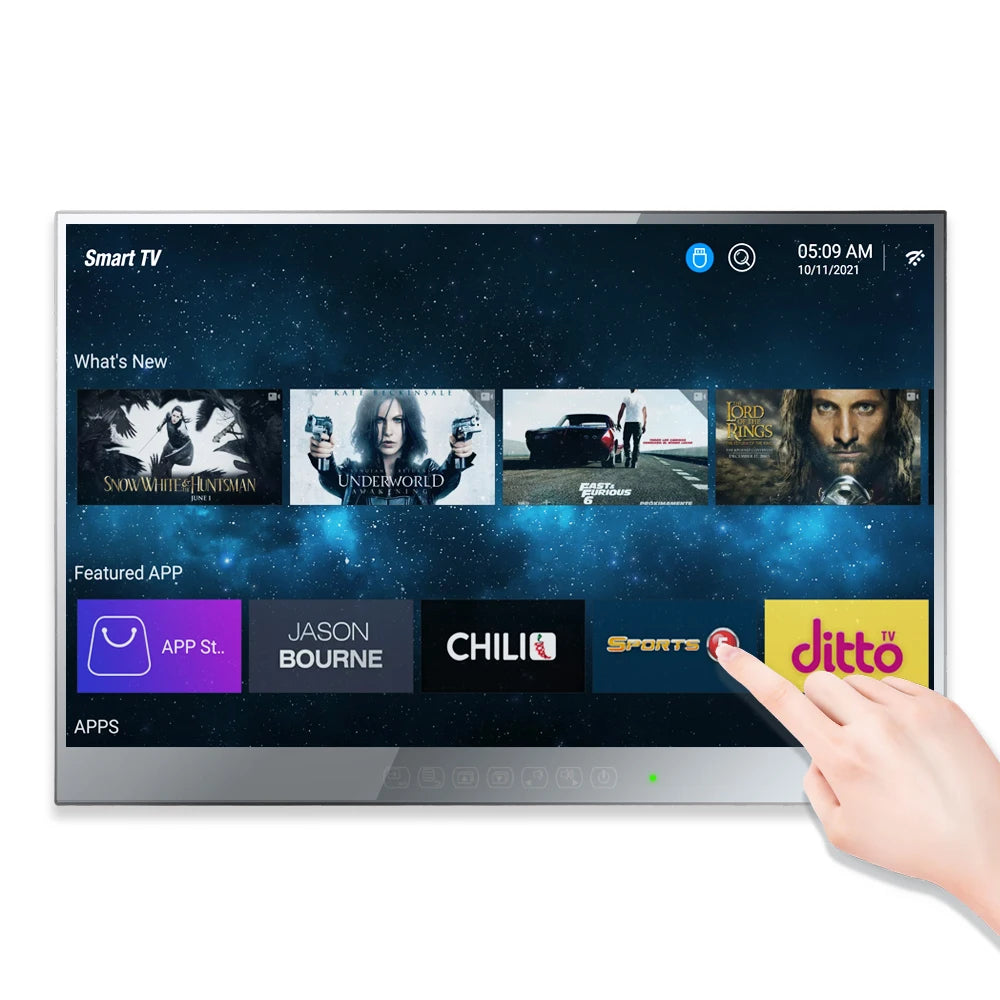 Souria Specchio Intelligente Android con Touchscreen da 22 Pollici, Televisore LED per Bagno e SPA, FHD, Sintonizzatore DTV, DVB, Cucina