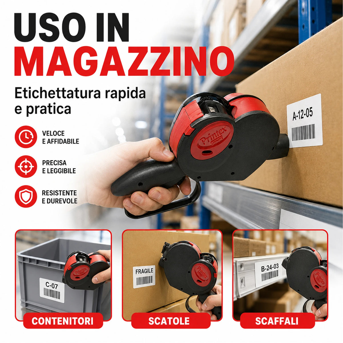Confezione da 1 Prezzatrice Smart SM2612-08, 1 linea di stampa, 8 cifre, etichettatrice manuale per prezzi, codici, negozi e magazzino