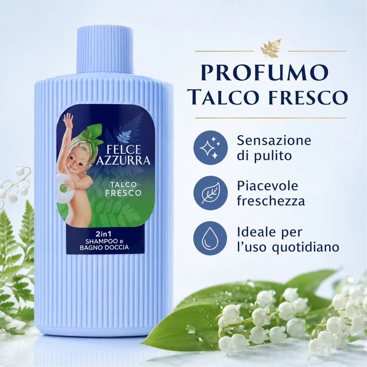 Confezione da 12 Felce Azzurra Talco Fresco 200 g, talco profumato per la cura quotidiana del corpo, 2,4 kg totali