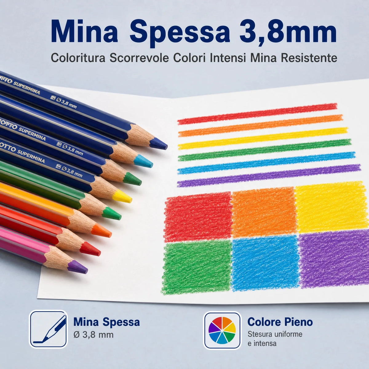 GIOTTO Supermina 12 Pastelli a Colori – Matite Colorate Mina 3,8 mm – Originali FILA