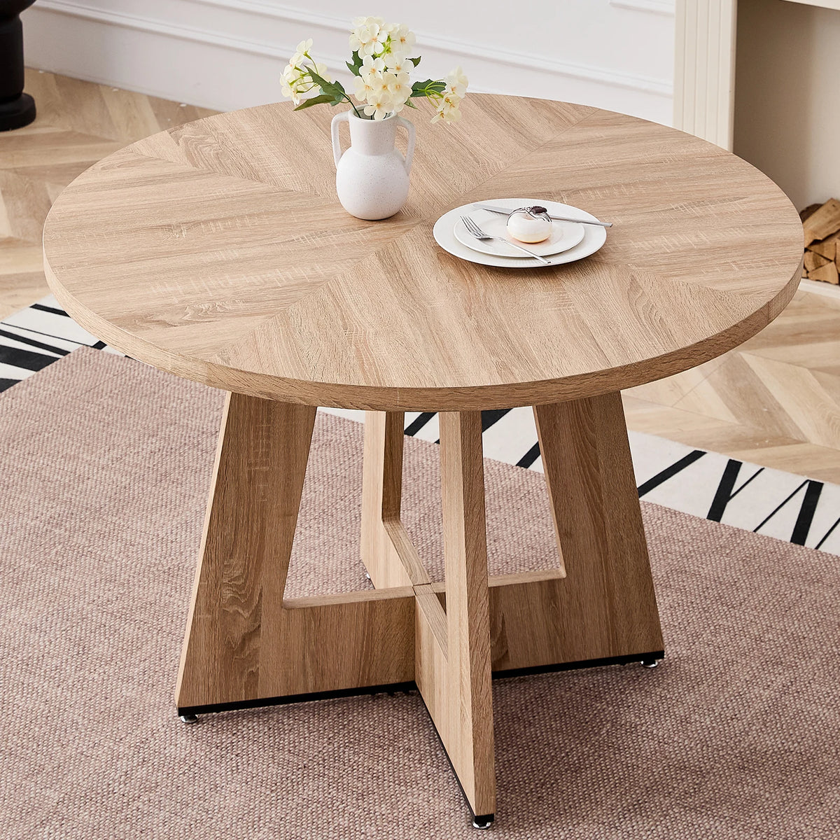 EGOONM Tavolo rotondo nordico Tavolo da pranzo in legno massello Centro biblioteca Tavolo rotondo medievale Balcone Soggiorno Mobili per la casa 120 cm