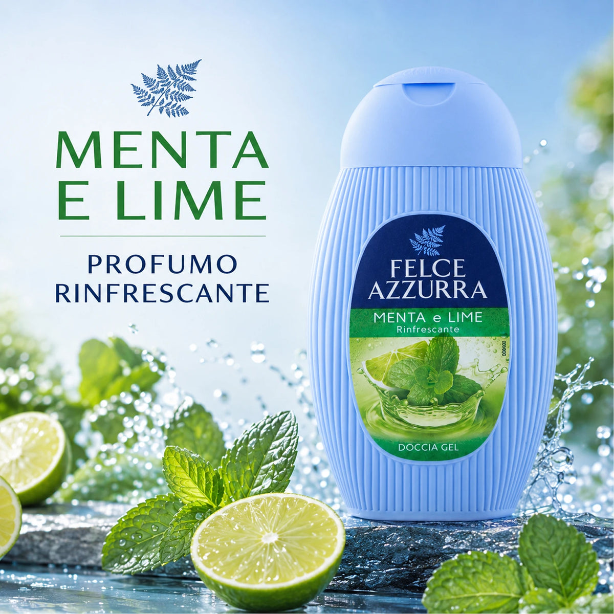 Confezione da 12 Felce Azzurra Doccia Menta e Lime 250 ml, bagnodoccia profumato per la detersione quotidiana, 3 L totali