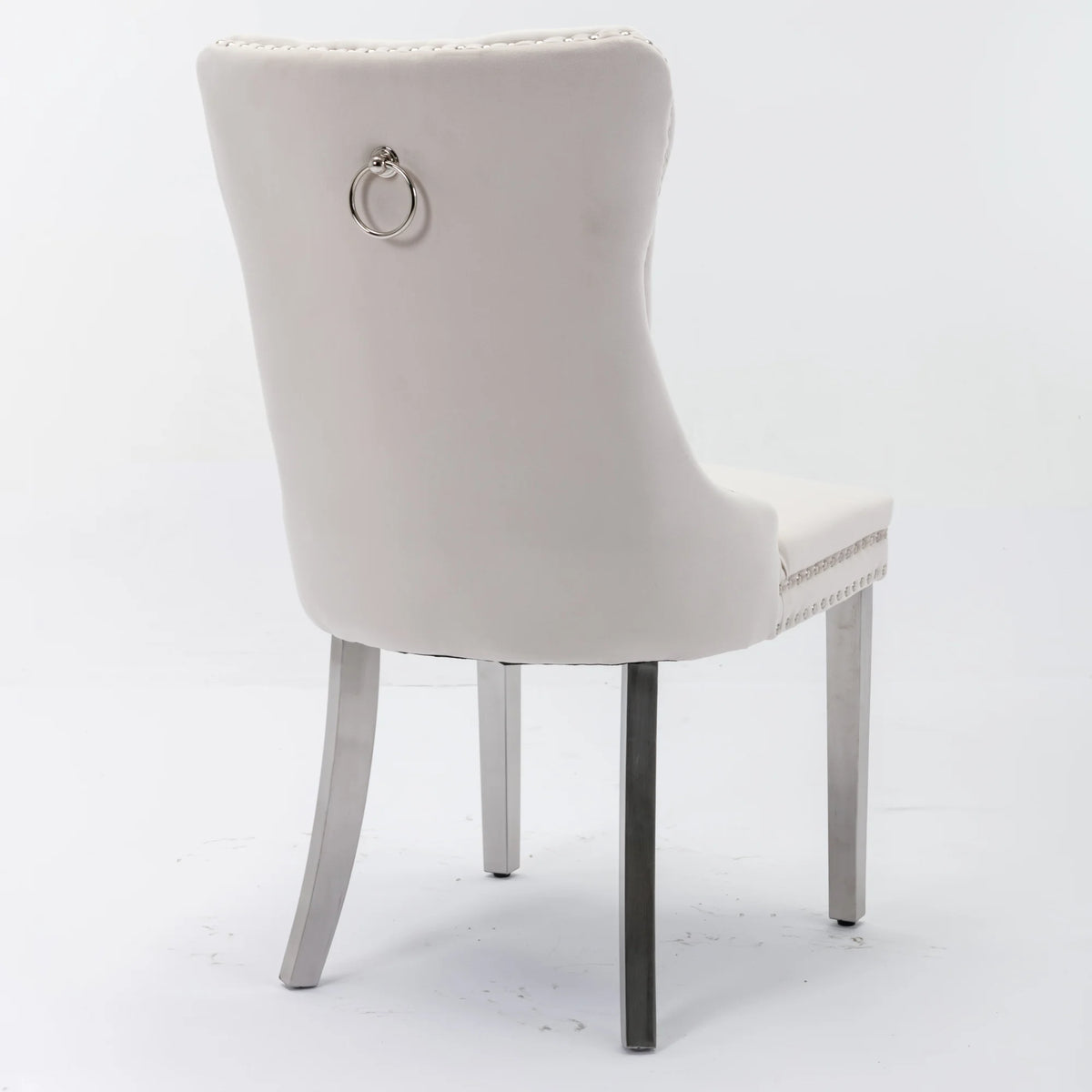 Set di 2 sedie da pranzo in velluto, sedie d’arredo imbottite, 50 cm di larghezza x 95 cm di altezza, con schienale alto e dettagli a bottoni, gambe in acciaio inossidabile cromato e finiture con borchie, sedie da pranzo mo
